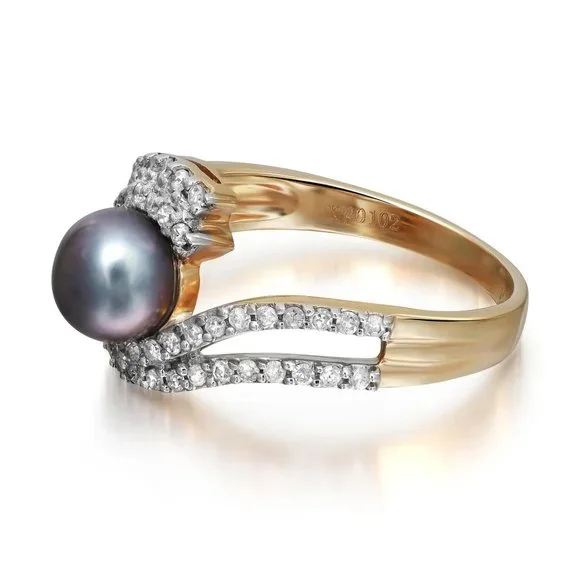 1.77Ctw Tahitian Pearl And 0.35Ctw Diamond Ladies Cocktail Ring 14K Yellow Gold